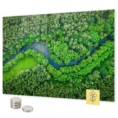 Magnetic board for wall featuring a river in the forest design