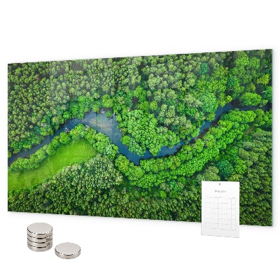Magnetic board for wall featuring a river in the forest design
