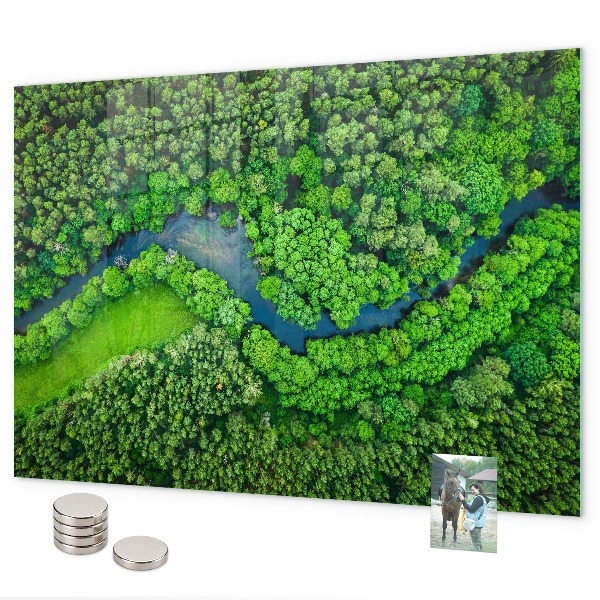 Magnetic board for wall featuring a river in the forest design