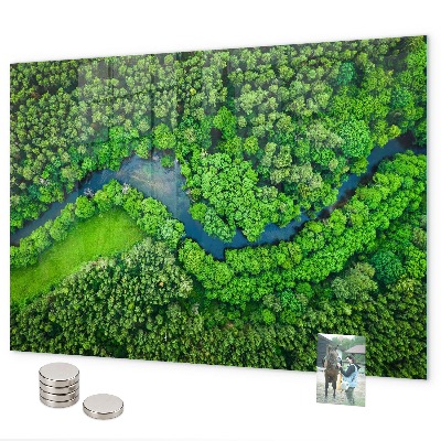 Magnetic board for wall featuring a river in the forest design