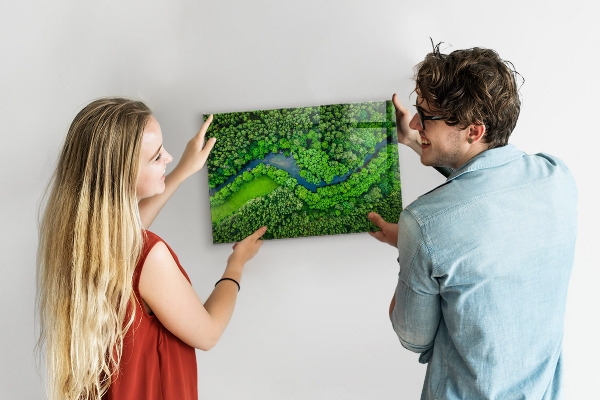 Magnetic board for wall featuring a river in the forest design