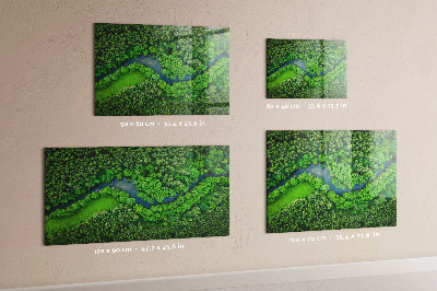 Magnetic board for wall featuring a river in the forest design