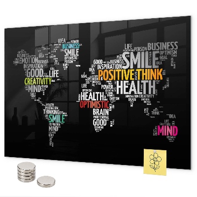 Magnetic world map board positive design for wall mounting