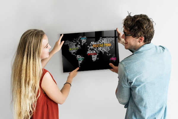 Magnetic world map board positive design for wall mounting