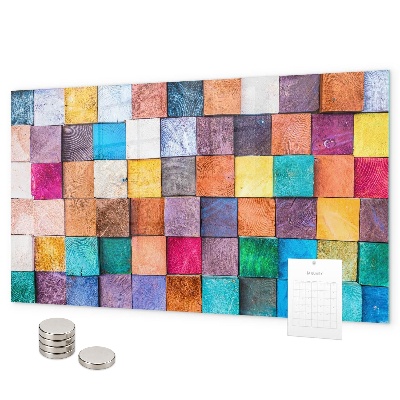 Magnetic board with wooden cubes