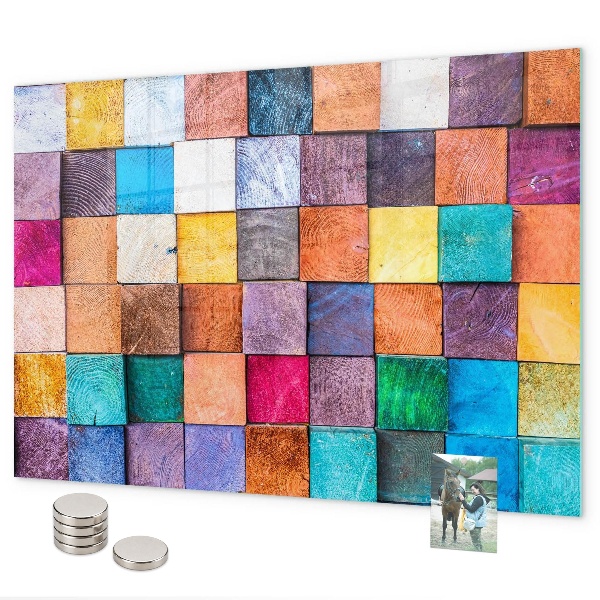 Magnetic board with wooden cubes