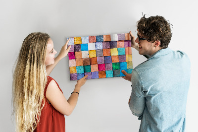 Magnetic board with wooden cubes