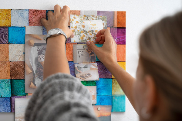 Magnetic board with wooden cubes