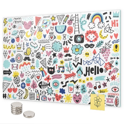 Magnetic wall board with sketch illustrations