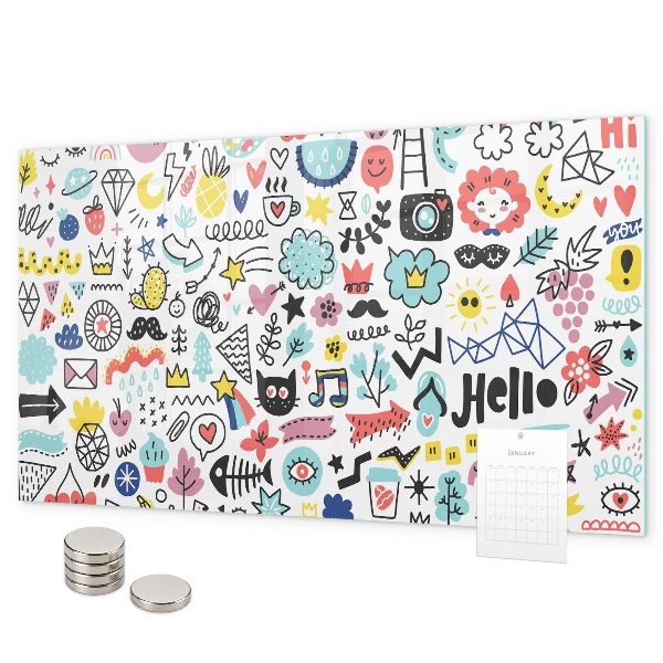 Magnetic wall board with sketch illustrations