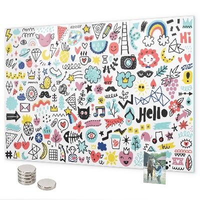 Magnetic wall board with sketch illustrations