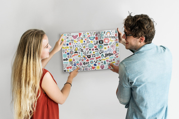 Magnetic wall board with sketch illustrations