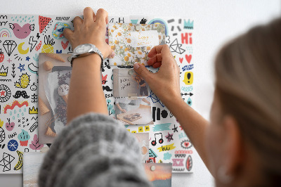 Magnetic wall board with sketch illustrations