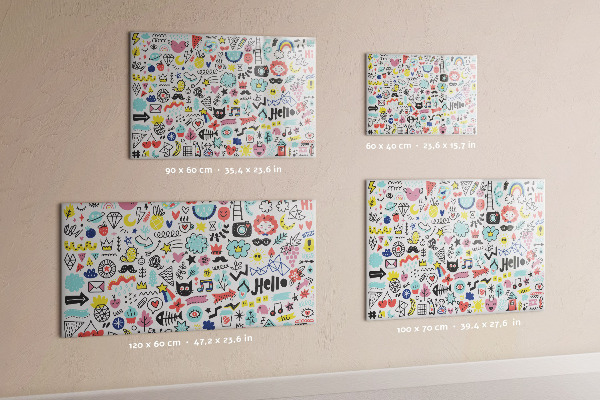 Magnetic wall board with sketch illustrations