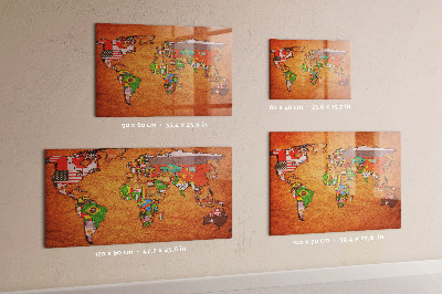 Magnetic world map with flags for wall mounting