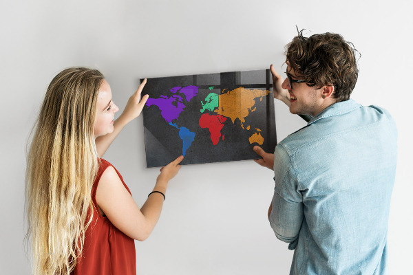 World map magnetic board for wall
