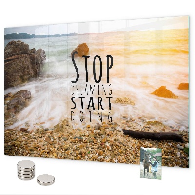 Magnetic board for wall with motivational text