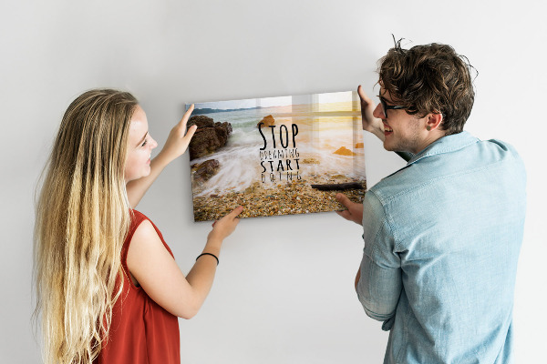 Magnetic board for wall with motivational text