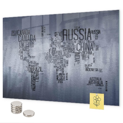 Magnetic world map board with captions