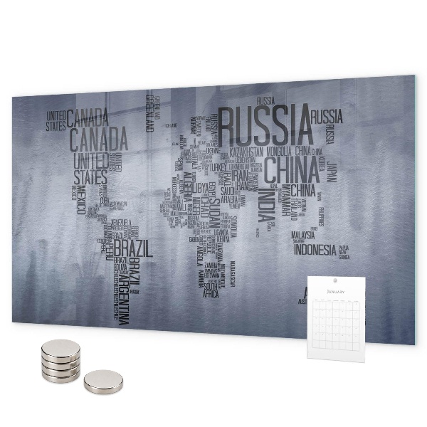 Magnetic world map board with captions