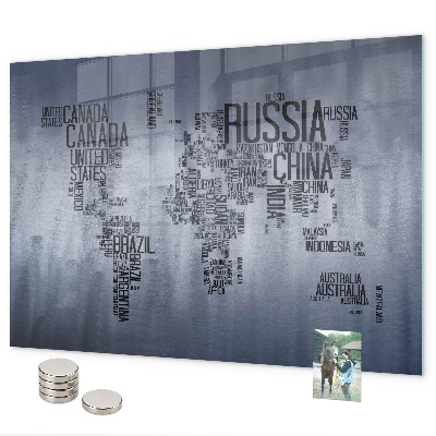 Magnetic world map board with captions