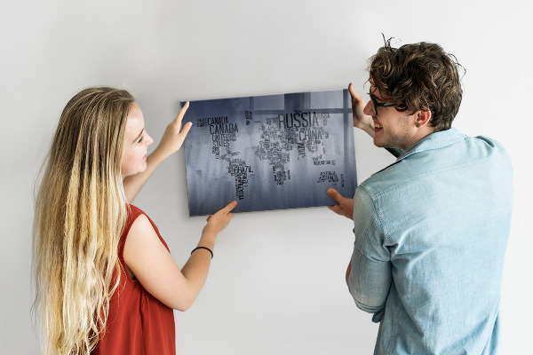 Magnetic world map board with captions