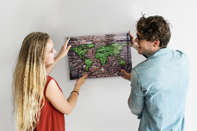 Brick world map magnetic board