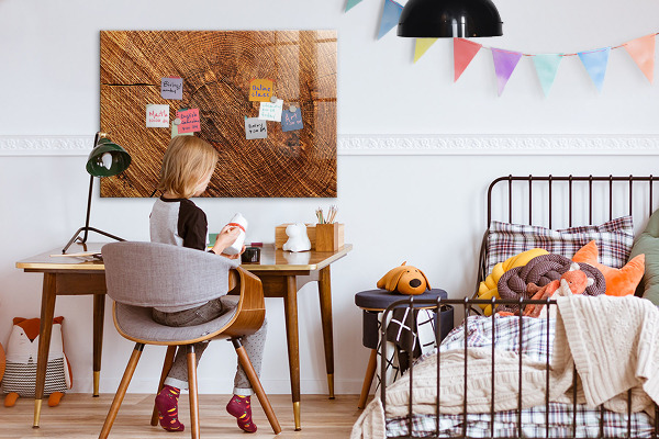 Dry erase board magnetic Photo organizer on a wooden board