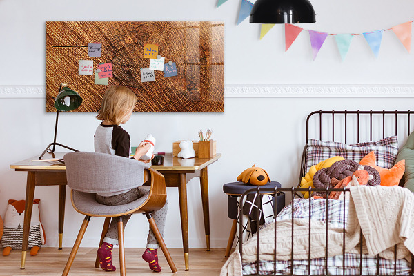 Dry erase board magnetic Photo organizer on a wooden board