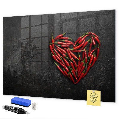 Dry erase board magnetic A heart of peppers and photos of memories