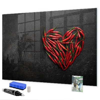 Dry erase board magnetic A heart of peppers and photos of memories