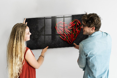 Dry erase board magnetic A heart of peppers and photos of memories