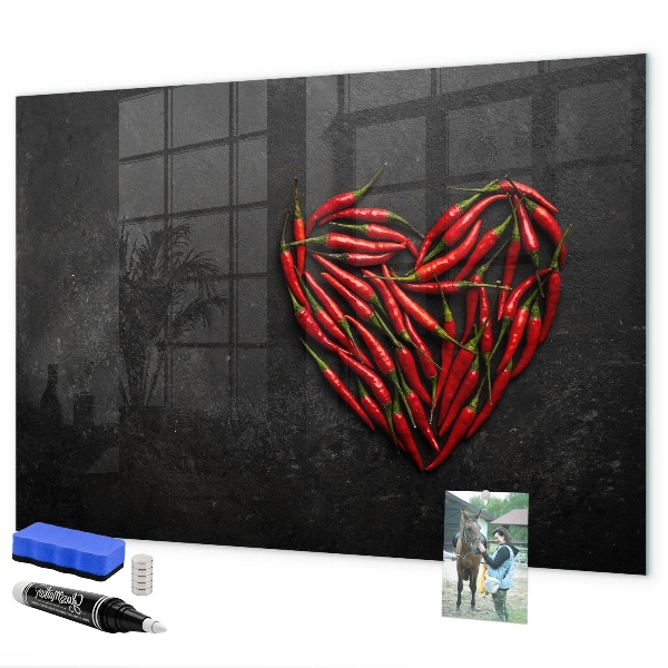 Dry erase board magnetic A heart of peppers and photos of memories