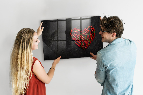 Dry erase board magnetic A heart of peppers and photos of memories
