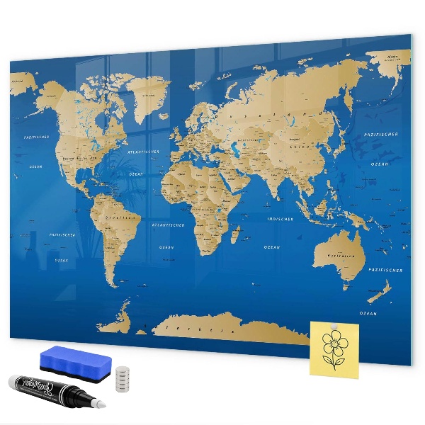 Dry erase board magnetic World map with places to mark