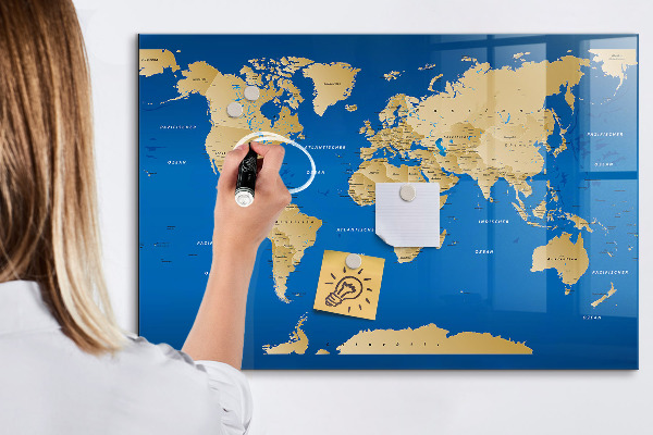 Dry erase board magnetic World map with places to mark