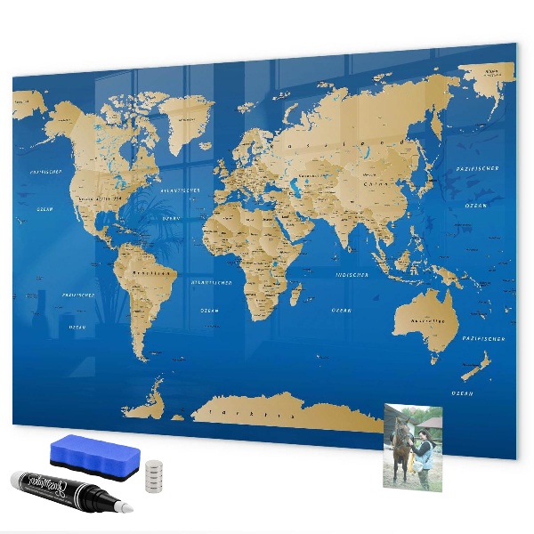 Dry erase board magnetic World map with places to mark