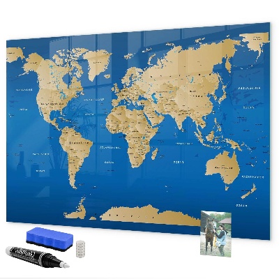 Dry erase board magnetic World map with places to mark