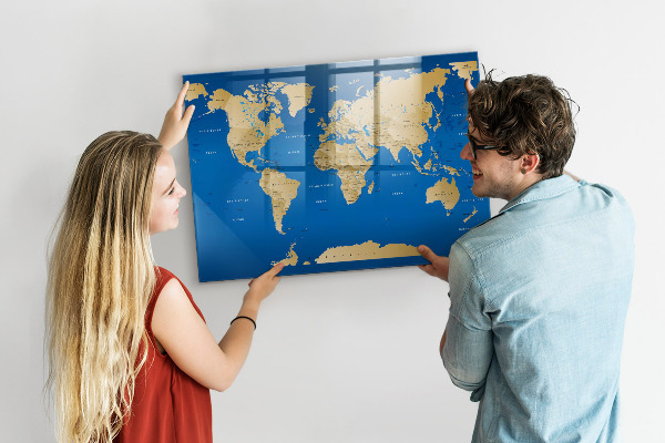 Dry erase board magnetic World map with places to mark