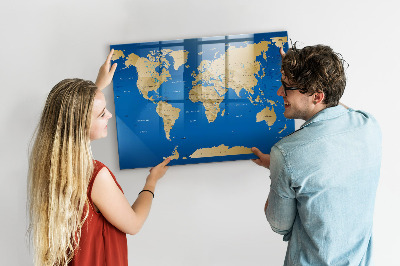 Dry erase board magnetic World map with places to mark