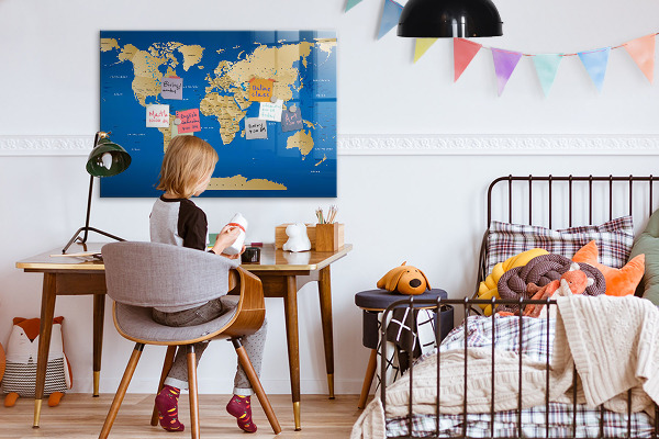 Dry erase board magnetic World map with places to mark