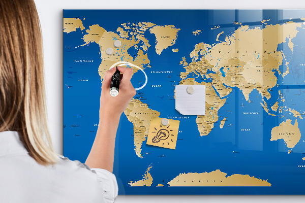 Dry erase board magnetic World map with places to mark