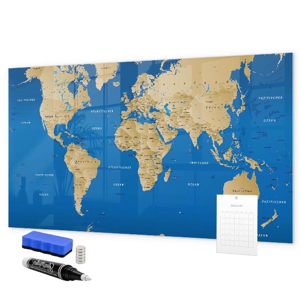 Dry erase board magnetic World map with places to mark