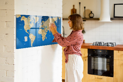 Dry erase board magnetic World map with places to mark