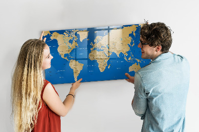 Dry erase board magnetic World map with places to mark