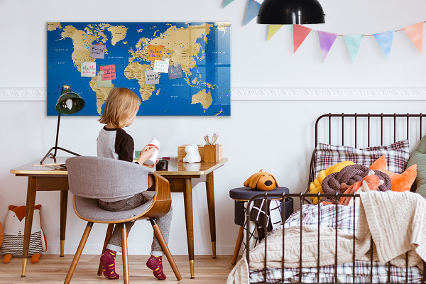 Dry erase board magnetic World map with places to mark