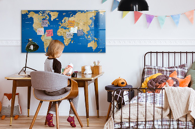 Dry erase board magnetic World map with places to mark