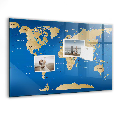 Dry erase board magnetic World map with places to mark