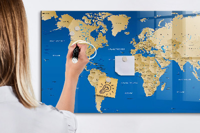 Dry erase board magnetic World map with places to mark