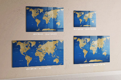 Dry erase board magnetic World map with places to mark